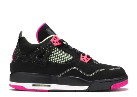 Air Jordan 4 Retro GS 'Fuchsia' - Air Jordan - 705344 027 - black/fuchsia flash/liquid lime/white Cute Jordans, Jordan Shoes For Women, Pink Jordans, Pretty Sneakers, Jordans Girls, Jordan Shoes Girls, Jordan Shoes Retro, Pretty Shoes Sneakers, All Nike Shoes