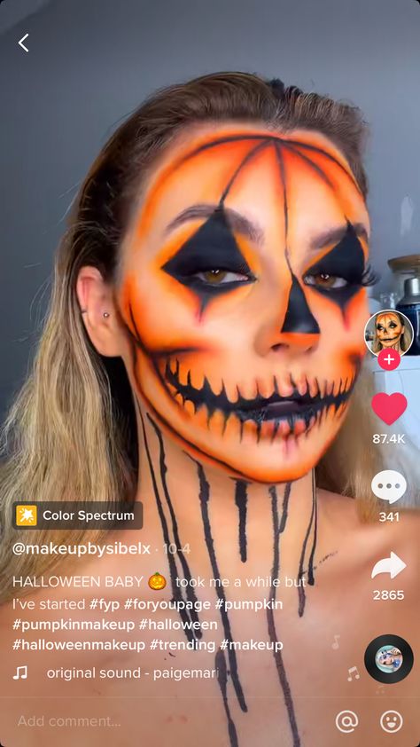 Jack O Lantern Halloween Makeup, Pumpkin Face Halloween Makeup, Pumkin Makeup Halloween Scary, Scary Pumpkin Makeup Halloween, Pumpkin Queen Makeup, Half Pumpkin Face Makeup, Halloween Pumpkin Makeup Ideas, Pumpkin Clown Makeup, Pumpkin Queen Costume