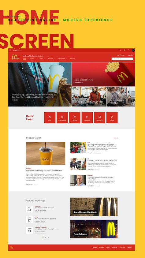 SharePoint Online - Modern Experience Intranet Design on Behance Sharepoint Design, Newsletter Design Layout, Sharepoint Intranet, Newsletter Design Inspiration, Intranet Portal, Work Hacks, Corporate Website Design, Beautiful Web Design, Ui Design Dashboard