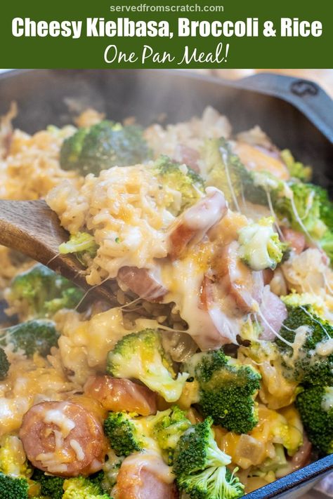 Kielbasa And Broccoli Recipes, Kielbasa Broccoli, Kielbasa Rice And Broccoli, Cheesy Kielbasa, Cheesy Broccoli Rice, Broccoli And Rice, Rice Side Dish Recipes, Kielbasa Recipes, Kielbasa Sausage