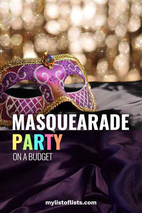 If you love to celebrate New Years Eve, one the most fun ways to do it is with a masquerade ball. But, as you might be aware, they can get pricey with the fancy decorations and such. Don't let this make you shy away from the idea. We have some fantastic ways to make this party happen and do it on a budget. From decorations, food, games, invites and more, you are guaranteed to pull this off. #masqueradepartyideas #nyemasquearadeparty #partyonabudget Masquerade Ball Entertainment Ideas, How To Throw A Masquerade Ball, Things To Do At A Masquerade Party, Masquerade Party Games, Masquerade Ball Party Ideas, Maskerade Party Ideas, Kids Masquerade Party, Masquerade Ball Decor, Masquerade Centerpiece Ideas