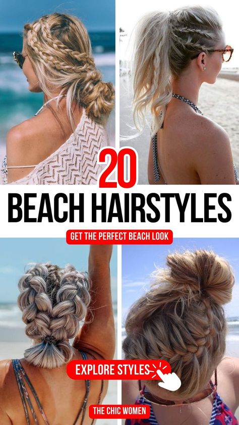 20 Gorgeous Beach Hairstyles You Need to Rock This Season! Hair Styles For Beach Wedding Guest, Hair Styles For Hot Humid Weather, Cute Easy Beach Hairstyles, Resort Hairstyles, Vacation Hairstyles For Long Hair, Vacation Hair Ideas, Cute Hairstyles For The Beach, Hair For Beach, Boat Hair Hairstyles