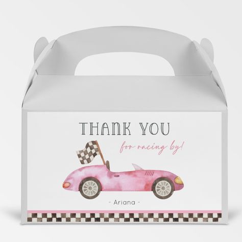 Editable Vintage Pink Race Car Gable Box Label/ Sticker Template DEMO LINK_ Try Before You Buy! Copy & Paste link into your browser ►https://www.corjl.com/d/2PDH Edit using computer, laptop or phone, no software required! ►Find more matching race car themed items here: https://www.etsy.com/shop/MerryPartyPrintables?search_query=race+car Girl Car Birthday Party, Pink Race Car, Racing Birthday Party, Racing Birthday, Mickey Birthday Party, Race Car Birthday Party, Race Car Party, Car Birthday, Race Car Birthday