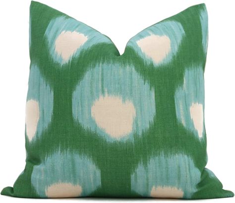 MangGou Peacock Green and Aqua Bukhara Ikat Cushion Cover Rustic Sofa Pillows with Zipper Hidden Cushion Case for Couch Sofa Living Room Gift White Linen 18x18in Peter Dunham, Rustic Sofa, Throw Pillow Fabric, Blue Cushion Covers, White Decorative Pillows, Ikat Pillow, Throw Pillow Inserts, Feather Pillows, Ikat Pillows