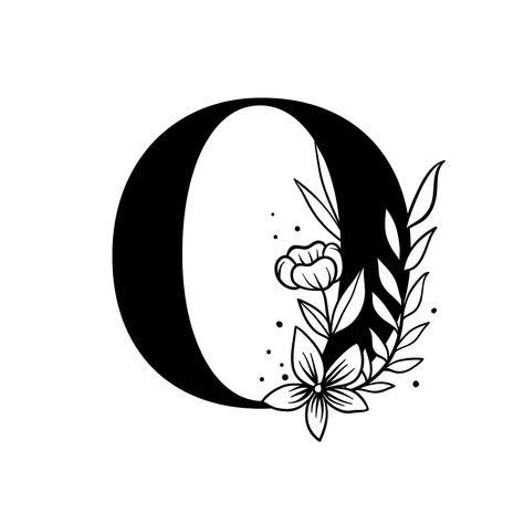 Letter O script psd floral alphabet | free image by rawpixel.com / Tvzsu O Wallpaper Letter, Botanical Capital Letter, Wallpaper Letter, Alphabet Typography, Floral Alphabet, Black And White Floral, Alphabet, Typography, Black And White