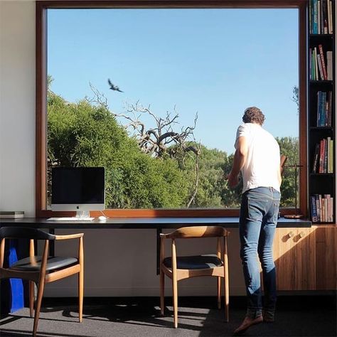 Desk Under Window, Simple Bench, Office With A View, Brighton Houses, Entry Stairs, Office Shelving, Contemporary Home Office, Study Nook, Front Rooms