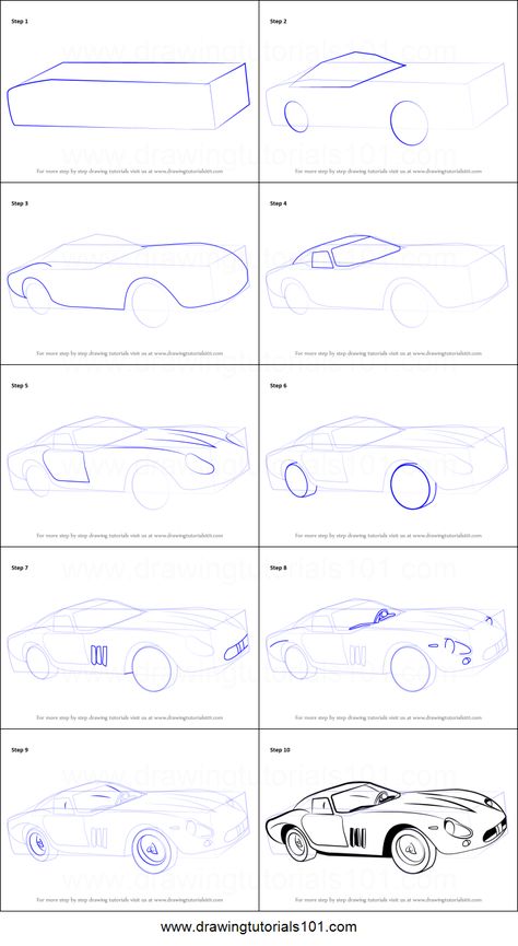 Simple Skechtbook Ideas, Car Drawing Tutorial, Auto Drawing, Car Drawing Easy, Ferrari Vintage, Draw A Car, Vintage Ferrari, Motorcycle Drawing, Car Drawing