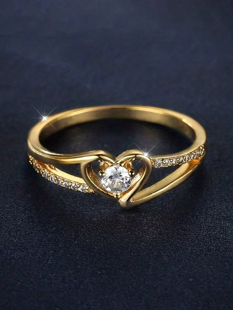 Elegant Romantic Sparkling Cubic Zirconia Heart-Shaped Gold Ring, Hypoallergenic Jewelry, Suitable For Wedding, Engagement, Valentine's Day Gifts Yellow Gold    Copper     Women Fashion Jewelry, size features are:Bust: ,Length: ,Sleeve Length: Gold Bridal Jewellery, Gold Bridal Jewellery Sets, Colored Engagement Rings, Heart Decor, Single Ring, Gold Bride Jewelry, Gold Chains For Men, Gold Rings Fashion, Gold Ring Designs