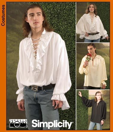 LOL this reminds me of that episode of Seinfeld when Jerry wears that pirate shirt on a talk show. LOL Ruffle Shirt Pattern, Ruffle Blouse Pattern, Medieval Shirt, Poet Shirt, Shirt Sewing, Peasant Shirt, Costume Sewing Patterns, Shirt Sewing Pattern, Costumes For Teens