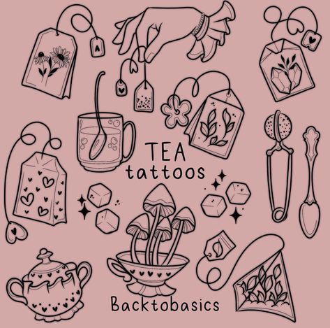 Nostalgic Tattoos Childhood, Silly Flash Tattoos, 5x5 Tattoo Ideas, Tea Tattoo Ideas, Cute Mushroom Tattoo, Unique Flash Tattoo, Small Witchy Tattoos, 70s Tattoo Ideas, Tea Tattoos