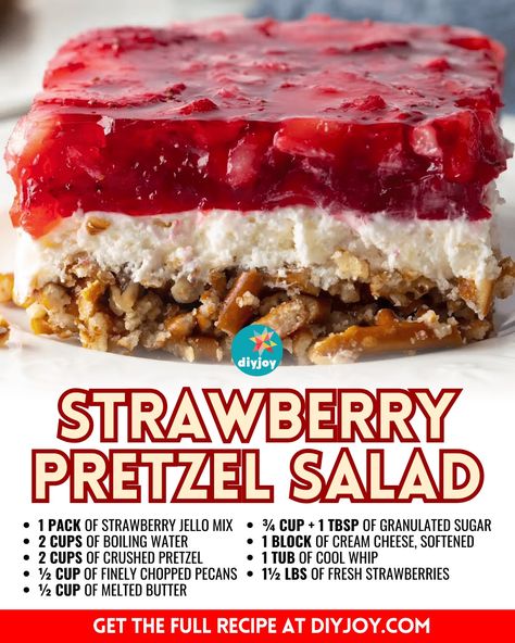 Easy Strawberry Pretzel Salad Recipe Pie, Strawberry Shortcake Salad, Sarah Gilbert, Pretzel Salad Recipe, Personalized Cookbook, Strawberry Pretzel Salad Recipe, Strawberry Pretzel Dessert, Congealed Salad, Pretzel Desserts