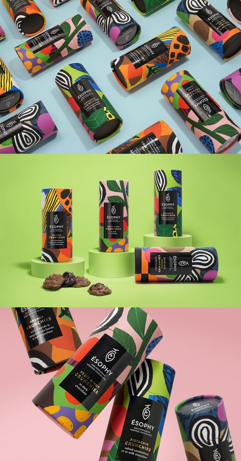 Colorful Box Packaging, Colourful Food Packaging, African Packaging Design, Colorful Packaging, Bright Food Packaging, Chocolate Branding Design, Unique Chocolate Box Packaging Design, Psychadelic Package Design, Chocolate Packaging Design