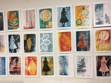 100 Print Project - online printmaking class - Linda Germain Linda Germain Printmaking, Trace Monoprint, Linda Germain, Gelatin Printing, Making Stencils, Collagraphy, Printmaking Ideas, Gelli Printing Art, Gelli Plate Art