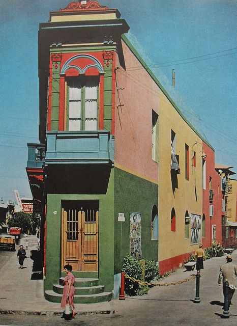 1960s colorful corner building multicolor painted facade architecture vintage photo by Christian Montone, via Flickr Art Nouveau Arquitectura, Hus Inspiration, Arte Inspo, Facade Architecture, Jolie Photo, 그림 그리기, National Geographic, House Colors, Exterior Design