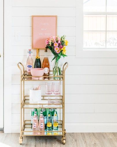 Target Bar Cart, Bar Cart Inspo, She Shed Office, Diy Bar Cart, Shed Office, Rolling Bar Cart, Gold Bar Cart, Outside Bars, Shed Home