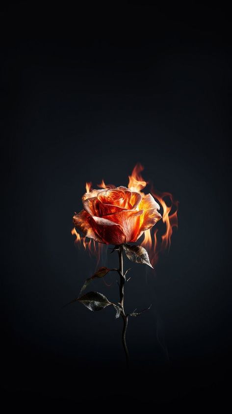 Rose flower fire fragility. AI generated Image by rawpixel. | free image by rawpixel.com / Pitcha Benrohman Fire Flower Aesthetic, Fire Rose Aesthetic, Rose On Fire Wallpaper, On Fire Aesthetic, Flower On Fire, Fire Roses, Rose Iphone Wallpaper, Flores Wallpaper, Wallpaper Fire