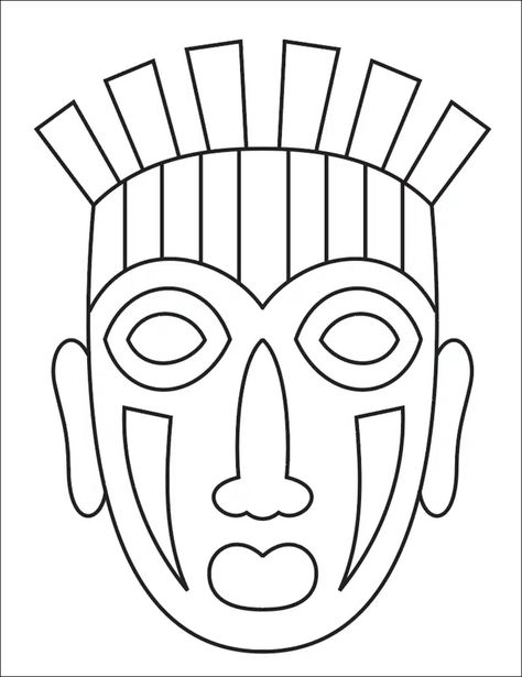 African Masks Drawing, African Mask Template, African Mask Art Project For Kids, African Drawings Easy, African Masks Art Drawings, African Masks Art Project, Mask Drawing Design, How To Draw A Mask, African Masks For Kids