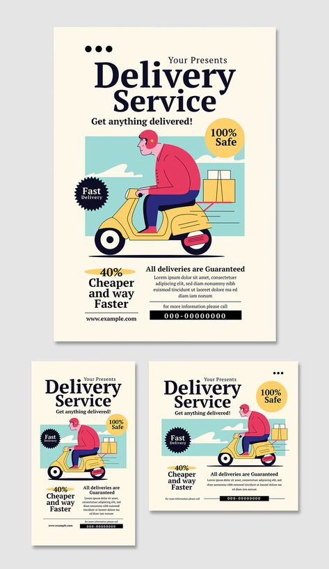 Food Delivery Service Flyer + Instagram Post and Story Templates PSD, AI Service Advertisement Poster, Delivery Instagram Post, Online Ads Design, Emailer Design Inspiration, Home Delivery Poster, Free Delivery Poster, Story Ads Design, Delivery Poster Design, Food Delivery Poster