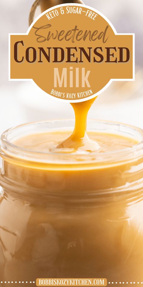 Keto Sweetened Condensed Milk Low Carb Sweetened Condensed Milk, Sugar Free Condensed Milk Recipes, Sugar Free Sweetened Condensed Milk, Sugar Free Condensed Milk, Condensed Milk Recipe, Homemade Sweetened Condensed Milk, Sweetened Condensed Milk Recipes, Keto Flour, Condensed Milk Recipes