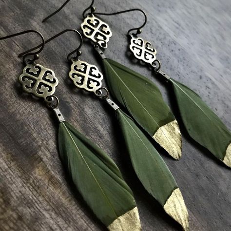 One Tribe Jewelry on Instagram: “✨On a wing and a prayer #jewelry #jewellery #feathers #featherearrings #bohostyle #bohoearrings #bohemianstyle #lovegold #etsy #etsyshop…” Dipped Feathers, Raw Stone Earring, Earrings Feather, Earrings Real, Nickel Free Jewelry, Gold Feathers, Earrings Green, Gold Dipped, Green Earrings