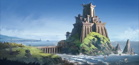 Samurai Knight, Dungeon Ideas, Fantasy Settings, Fantasy Architecture, Forgotten Realms, Landscape Concept, Scene Art, World Of Fantasy, Fantasy City