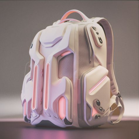 Sci Fi Fashion Futuristic, Sci Fi Bag Concept Art, Futuristic Backpack Concept Art, Cyberpunk Bag, Futuristic Handbag, Robot Backpack, Futuristic Backpack, Backpack Design Concept, Backpack Drawing