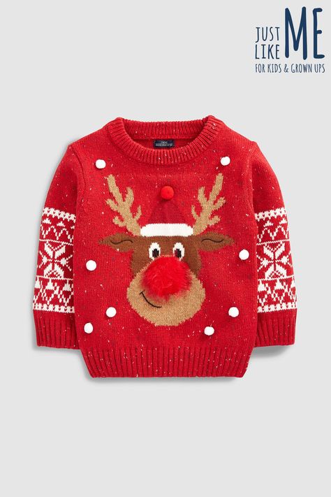 zoom Matching Family Christmas Sweaters, Reindeer Jumper, Knitting Baby Girl, Kids Sweater Pattern, Reindeer Sweater, Knitting Patterns Free Sweater, Unique Sweaters, Ugly Christmas Sweater Party, Crochet Baby Dress