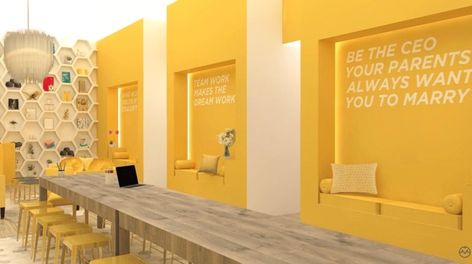 Yellow Coffee Shop, Moodboard Yellow, Launch Event Ideas, Educational Design, Interior Design Courses, Yellow Interior, Girl Bedroom Designs, Floor To Ceiling, Colour Board