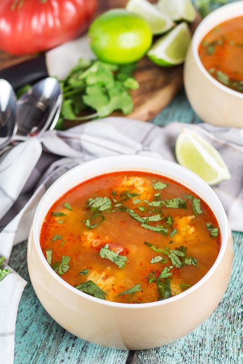 This amazing Mexican Shrimp Soup features super tender shrimp meatballs swimming in a flavorful spicy tomato broth. So easy and quick to make! | cookingtheglobe.com Mexican Shrimp Soup, Mexican Seafood Soup, Shrimp Soup Recipes, Albondigas Soup, Seafood Soup Recipes, Mexican Seafood, Mexican Shrimp, Shrimp Soup, Mexican Soup