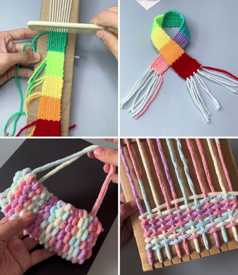 Weaving Projects Beginners, Weaving Projects For Kids, Kids Weaving Projects, Beginner Weaving, Art Ideas For Kids, Ribbon Projects, Library Work, E Textiles, Woolen Craft