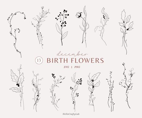 December Flower Tattoo Birth Month, December Tattoos Ideas, Minimalist Tattoo Flower, Jewelry Logo Design Ideas, Handmade Jewelry Logo, December Flower Tattoo, December Birth Flower Tattoo, December Tattoo, Logo Design Jewelry