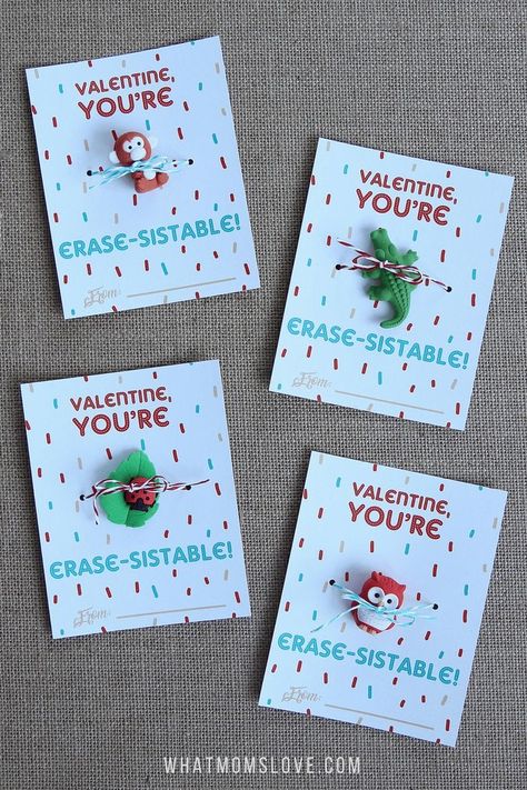 Free Printable Valentines For Kids. Such a fun idea for a non-candy Valentines card - perfect for your child's classroom Valentine's Day party! Eraser Valentine, Fccla Ideas, Kid Valentines, Candy Free Valentines, Free Printable Valentines, Feb 14th, Pinterest Valentines, Roses Valentine, Homemade Valentines Day Cards