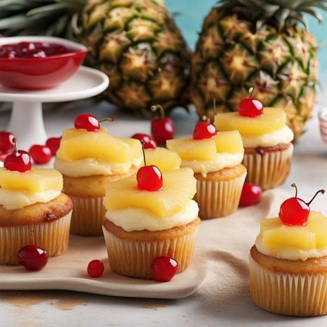 Delicious Pineapple Upside Down Cupcakes: A Tropical Treat for Your Sweet Tooth Upside Down Cupcakes, Muffin Cups Recipes, Pineapple Upside Down Cupcakes, Pineapple Cupcakes, Cupcake Flavors, Pineapple Upside Down Cake, Pineapple Upside, Pineapple Upside Down, Pineapple Cake