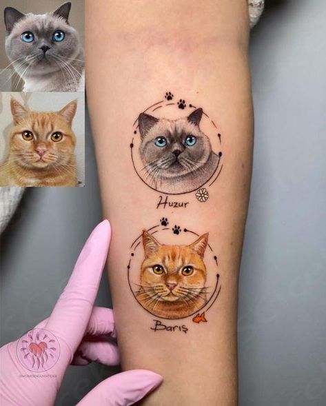 Small Cat Portrait Tattoo, Multi Pet Tattoo, Cat Tattoo Designs Memorial, Tato Cat, Spine Tattoo Simple, Small Tattoo Ideas Back, Two Cats Tattoo, Cat Face Tattoo, Finger Tattoo Minimalist