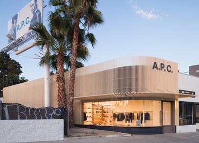 A.P.C. Stores Restaurant Design Awards, Store Architecture, Materials Board Interior Design, Retail Facade, Shop Facade, Storefront Design, California Design, Interior Design Magazine, Building Facade