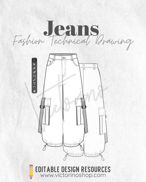 ✏️ Fashion Technical Drawing of Jean Cargo with Side Pockets Streetwear Style This technical drawing of cargo jeans with side pockets perfectly represents streetwear style. Ideal for those seeking functionality and urban fashion in one design. #technicalDrawing #cargoJeans #streetwearStyle #urbanFashion #fashionInspiration #fashionArt #fashionTrends #streetStyle ✏️ Dibujo Técnico de Moda de Jean Cargo con Bolsillos Laterales Estilo Streetwear Streetwear Flat Sketches, Jeans Technical Drawing, Jeans With Side Pockets, Fashion Technical Drawing, Jeans Drawing, Denim Street Style, Flat Drawings, Technical Drawings, Clothing Design Sketches