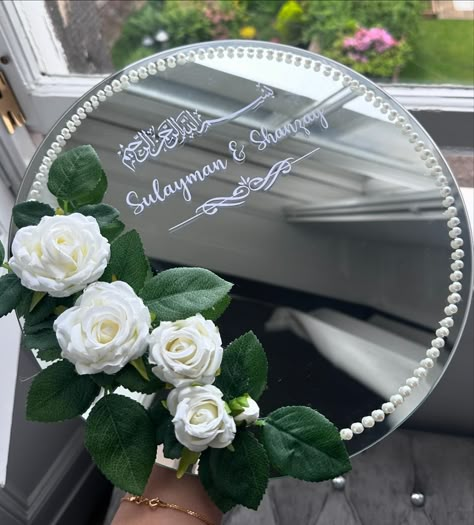 I love how elegant this ring plate turned out, with the delicate detailing to the final touches, every step was made with love for the couples special day. 🤍 Interested in having a custom ring plate made for your own special occasion? DM to place an order ✨ #Wedding #WeddingDecor #WeddingDetails #Handmade #CustomMade #BrideToBe #WeddingInspo #Engagement #PersonalisedGifts #WeddingDesign #Handcrafted #explore #exploremore Engagement Diy Ideas, Engagement Ring Tray Decoration Ideas, Ring Decoration Ideas, Bouquet Emerald Green, Wedding Customization, Wedding Ring Tray, Ring Box Wedding Diy, Ivory Saree, Nikah Certificate