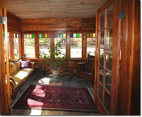 Sunroom idea Cedar Sunroom Ideas, Wood Panel Sunroom, 1970s Sunroom, Antique Sunroom, 70s Sunroom, Sunroom Vintage, Wood Sunroom, Sunroom Rustic, House With Sunroom