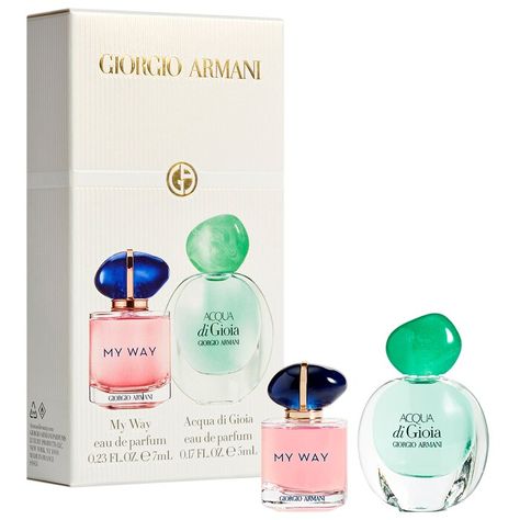 Mini My Way & Acqua di Gioia Perfume Duo - Armani Beauty | Sephora Armani Code Parfum, Wishlist Board, Mini Parfum, Armani Fragrance, Giorgio Armani Beauty, Mini Perfume, Travel Size Toiletries, Vanilla Perfume, Perfume Set