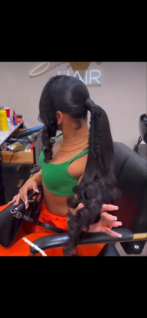 Cute Ponytails For Black Women Weave, Low Pony Hairstyles With Bangs, Big Latto Ponytail, Fish Bone Ponytail, Ponytail With Bang And Fishtail Braid, Quick Back To School Hairstyles Black, Curl With Ponytail, Natural Hair High Ponytail Styles, Pony With Bangs Black Women