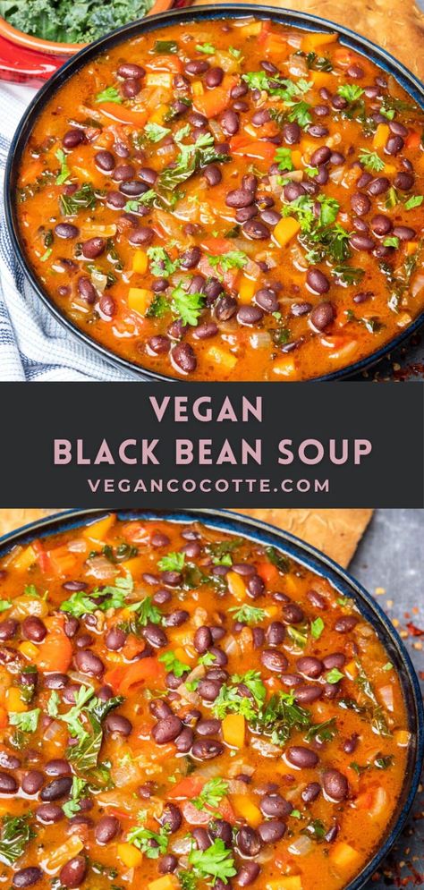 Vegan Black Bean Soup Winter Nail Colours, Vegan Bean Soup, Vegan Black Bean Soup, Bean And Vegetable Soup, Easy Vegan Soup, Black Bean Soup Recipe, Black Bean Recipes, Vegan Black Bean, Bean Soup Recipes