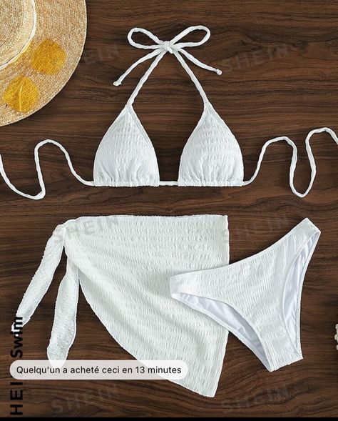 White Swim Suit, Shein Bathing Suits, White Bathing Suits, Shein Bikinis, Estilo Hipster, Solid Color Bikinis, White Bathing Suit, Swimming Beach, White Bikinis