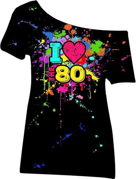 Amazon.com: 80s Outfit for Women Plus Size I Love The 80's Costumes 80s Off Shoulder T-shirt Tops Neon Clothes Oversized (Black,5X-Large) : Clothing, Shoes & Jewelry 80s Dress Up, Neon Clothes, 80s Costumes, Neon Top, 80s Costume, Off Shoulder T Shirt, Oversized Clothes, 80s Women, Neon Outfits