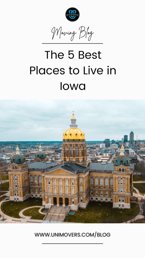 https://unimovers.com Iowa, the great, big cornfield of the Midwest. Many people don’t realize Iowa is more than just cornfields. Iowa is full of big and small cities and full of people who will give you a big midwestern welcome. We are here to help you find some of the best places to live in Iowa for …   The 5 Best Places to Live in Iowa</... Small Cities, University Of Northern Iowa, Post Secondary Education, Places To Live, Iowa City, Cedar Rapids, Cost Of Living, House Museum, Best Places To Live