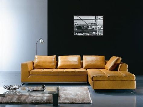 Exquisite Covered in All Leather Sectional Yellow Leather Couch, Yellow Leather Sofas, Tan Leather Sectional, Italian Leather Sectional Sofa, Sofa Kulit, Leather Chaise Sectional, Furnitur Ruang Keluarga, Vintage Couch, Sofa L