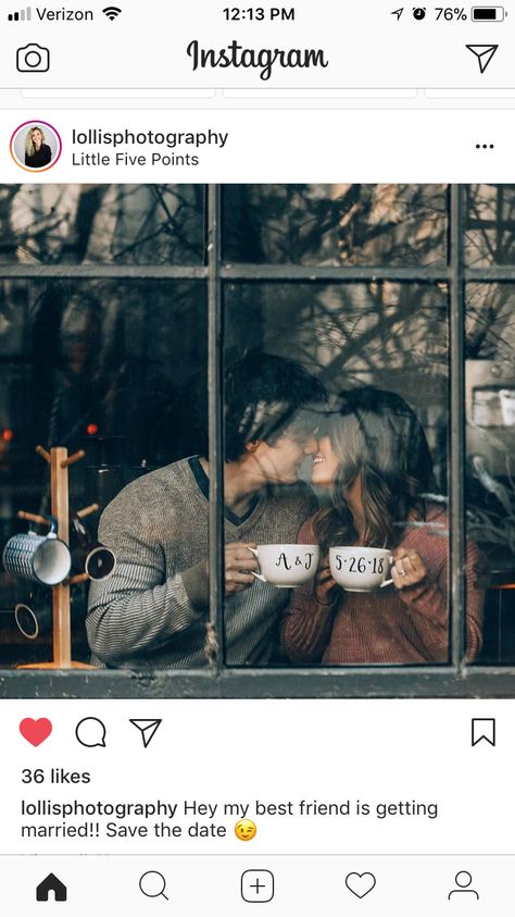 Love this wedding announcement photo thru a coffee shop window // photography ideas // coffee addict // or tea // engagement // instagram Coffee Shop Window, Coffee Engagement Photos, Country Engagement Photos, Engagement Instagram, Wedding Announcements Photos, Window Photography, Coffee Shop Photography, Pre Wedding Shoot Ideas, Country Engagement