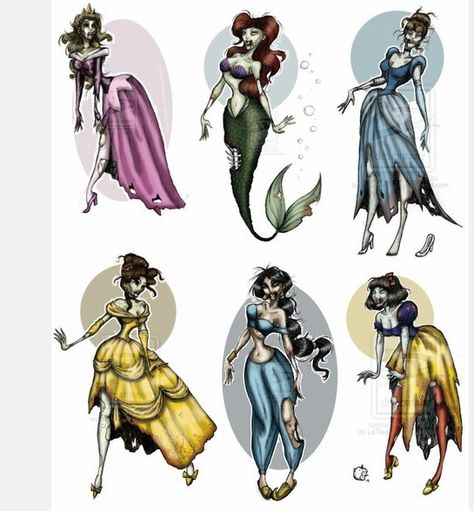 Zombie Disney Princesses <3 Zombie Disney Princess, Disney Princess Zombie, Princess Tattoos, Creepy Disney, Zombie Princess, Cosplay Disney, Disney Princess Tattoo, Princess Tattoo, Zombie Disney