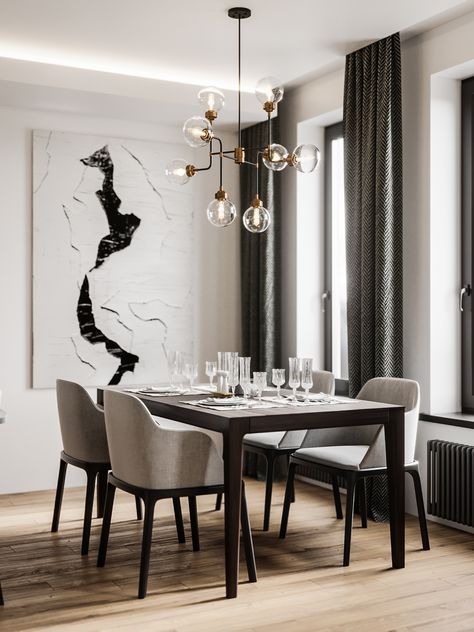 Apartment in minimalist styleVisualization: VizLine Studio Designer: Yulia Pracht Elegant Dining, Farm House Dining Room, Glamour Home, Apartment Dining, Elegant Living Room Decor, Modern Room Decor, Elegant Dining Room, Farmhouse Dining Room, Living Room Colors