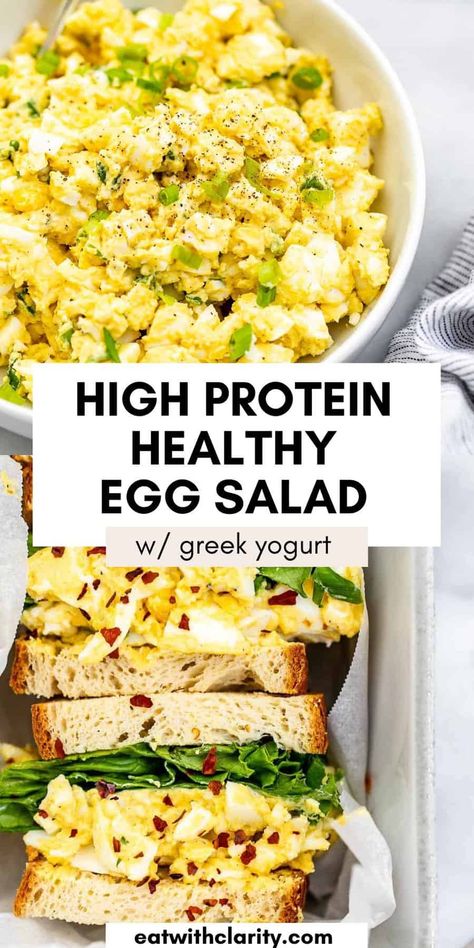 Healthy Egg Salad - Eat With Clarity Healthy Egg Salad Sandwich, Yogurt Egg Salad, Egg Salad Recipe Healthy, Gluten Free Recipes Side Dishes, Healthy Egg Salad, Egg Salad Sandwich Recipe, Best Egg Salad Recipe, Df Recipes, Egg Salad Sandwich