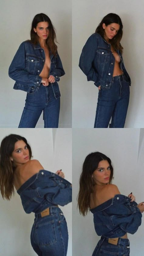 Kendall Jenner Calvin Klein Denim And Bra Photoshoot, Kendall Jenner Studio Photoshoot, Calvin Klein Woman Photoshoot, Ck Outfit Calvin Klein, Calvin Klein Inspired Photoshoot, Jean Jacket Photoshoot Ideas, Kendall Jenner Calvin Klein Photoshoot, All Denim Photoshoot, Calvin Klein Jeans Photoshoot